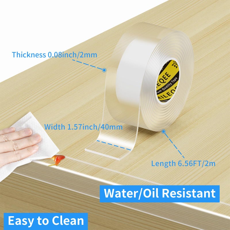 MILEQEE Clear Edge Protector Strip, 1.57in x 6.56FT, Sharp Edge Wrap Cover Tape, Self Adhesive Protective Bumper Guards for Cabinet Door Desk Glass Table Bed Furniture, Kitchen Countertop - Image 2